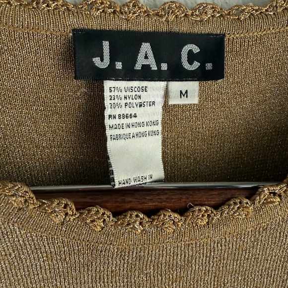 Vintage 90s Gold Sleeveless Knit Top Crochet Scallop Neckline Womens Medium - Picture 10 of 11